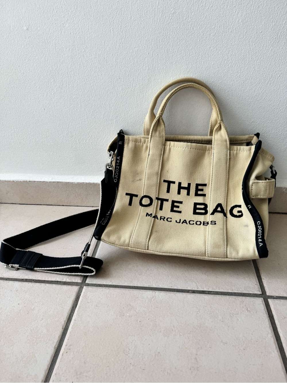Marc Jacobs Cream Canvas Tote with Black Logo and Strap